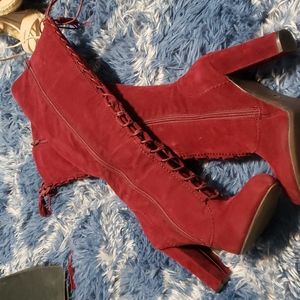 Shoe Dazzle Red Lace Up Boots